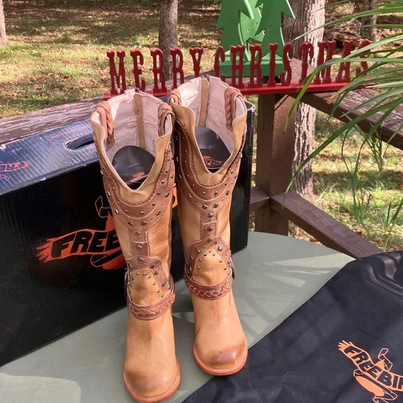 Freebird Brown Leather Boots with Stud Accents - Picture 2 of 8